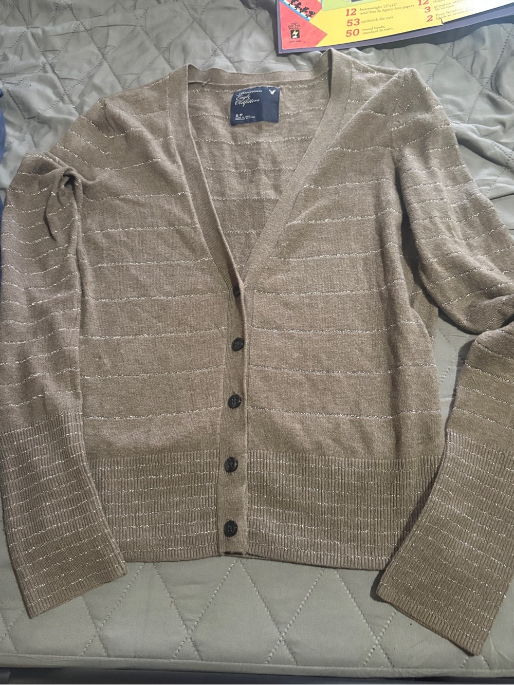 Vintage Y2K American Eagle Outfitters Metallic Taupe V-Neck Cardigan